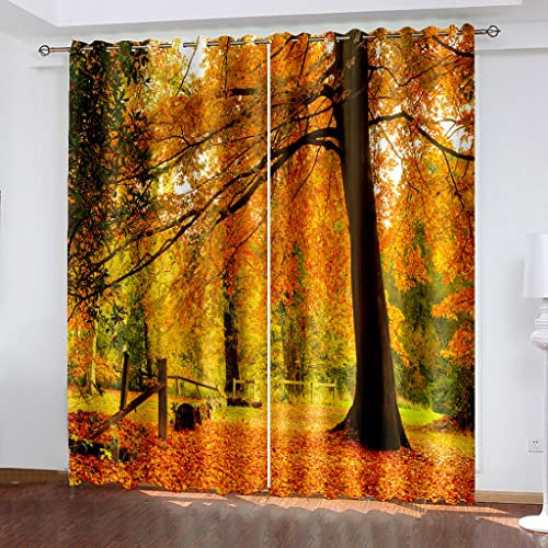 Vorhänge Blickdicht Schlafzimmer Wohnzimmer - 2Er Set Modern Vorhang Mit Ösen 270X244Cm (Bxh) 3D Künstlerische Ahornblattlandschaft Muster Druck Verdunkelungs Gardinen Kinderzimmer Schallschutz The