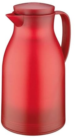 cilio Isolierkanne MONZA | Hält bis zu 12h heiß und 24h kalt | Thermoskanne mit Vakuum-Hartglaseinsatz | Kunststoff | Schraubverschluss mit Ausgießtaste | Höhe 23,5 cm | 1 L | Rot transparent