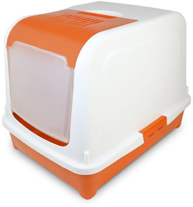 ADAK Katzenklo mit Deckel | Große Katzentoilette | Geschlossenes Katzenklo Hop In | Effektives Katzenzubehör | Katzenklo für Sauberkeit | Toiletten Zubehör (Orange)