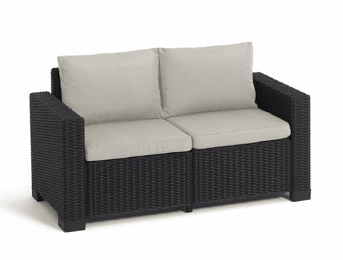 Allibert California 2-Sitzer anthrazit mit Kissen Sand - Rattanoptik, wetterfest, Garten, Outdoor