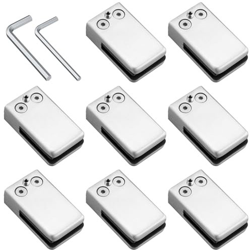 Proster Abrazaderas de Cristal 8PCS Clips de Vidro Cuadrado Acero Inoxidable 304 Glass Clamp Abrazaderas para Barandilla Escalera Pasamano-Satinado 6-8mm