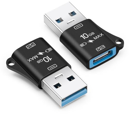 Seminer Adaptador USB a USB C (2 Pack), Adaptador USB 3.0 Macho a Tipo C Hembra, Transferencia de Datos a 10Gbps, Compatible con iPhone 15 Pro MAX, iPad Air 5/Mini 6, Galaxy S22/S21 (Negro)