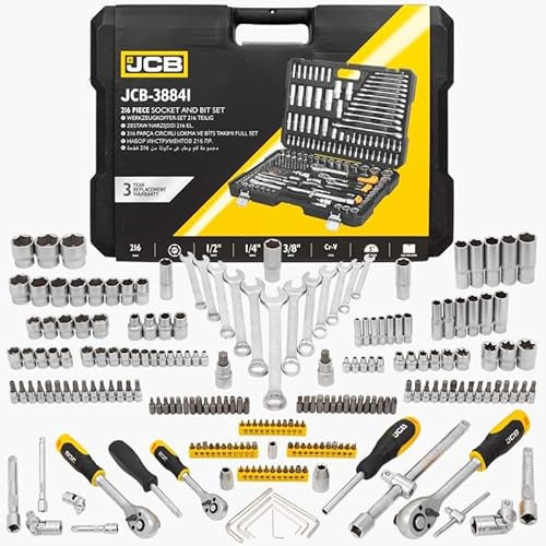 JCB Werkzeugsatz 216-tlg 1/4''3/8''1/2''(6-kant) /Werkzeugkoffer Werkzeugset Werkzeug Kit