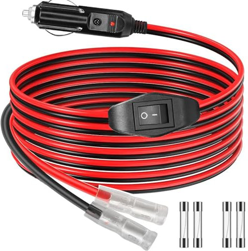 RUNCCI-YUN Adaptateur Mâle pour Allume-Cigare, 14AWG Prise Allume Cigare 12V/24V, avec Interrupteur Marche/arrêt Câble d'alimentation Universel, Allume-Cigare câble d'extension(2M)
