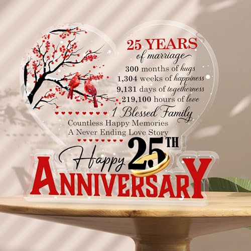 CEZII Placa acrílica de 25 aniversario de boda para decoración de escritorio, regalo romántico para él, ella, marido, esposa, mamá, papá, regalo para 25 aniversario de boda, día de San Valentín,