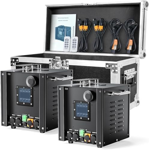 Erreyht Machines pyrotechniques, 2PC 750W DMX Machine étanche Cold Spark avec flightcase, télécommande pour fêtes Halloween Noël Mariages Sporting Events