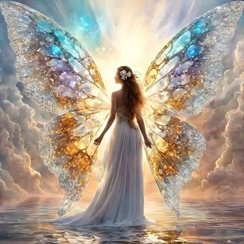 GDYEEH 5D Engelsflügel Diamant Painting Pictures, DIY Fee Diamant Art Painting Kits, Traumland Diamond Painting Set for Adults Anfänger, Mosaic Making, Diamond Painting for Home Decor 30x30cm