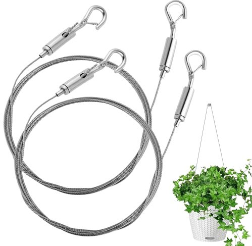 MEKEET 2PCS Picture Hanging Wire Adjustable Stainless Steel Heavy Duty Silver Hanging Wire for Potted Plants Chandelier Photo Frame