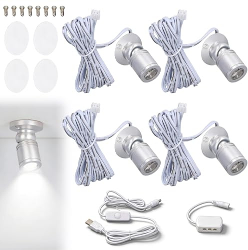 Gsycle Focos de pantalla LED de 4 Uds., minifoco USB regulable de 5V para escaparate de joyería, entrada de porche (White Light)