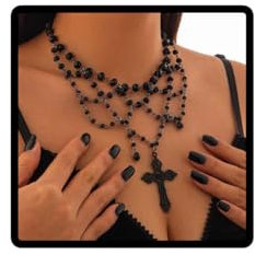 Wedity Gothic Style Dark Cross Halskette Punk Beaded Quaste Choker Halskette Schwarze Quaste Halskette Halloween Schmuck für Frauen (Schwarz B)