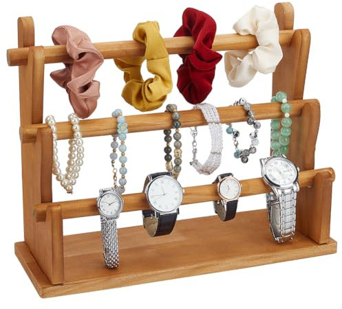 FINGERINSPIRE 3 Stufiger Armbandhalter Aus Holz Armbandständer Aus Peruanischem Holz Armband Und Halsketten Display Schmuckzubehör Ständer Armband Displayständer Armband Haargummi Halter Für Schmuck