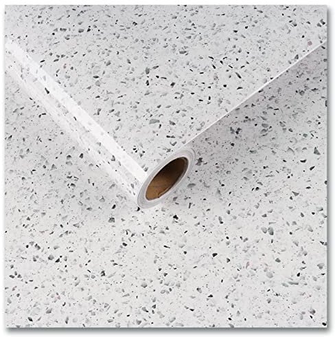 CRE8TIVE Papier Peint Granit Blanc 30cm x 900cm Papier Peint Adhesif Mural Brillant Vinyle Adhesif