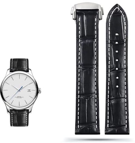 GAFNED Echtes Lederarmband für Omega Seamaster 300 150 Speedmaster 007 AT150 Braunes Herrenarmband 20mm 22mm(A black silver buck,22mm)