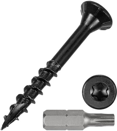 METALLIXITY Deck Screws (#8x1-1/2) 500Pcs, Carbon Steel Wood Screw Decking Screws Epoxy Coated with T25 Torx Drive Head - for Wood Fence, Table, Chairs, Black