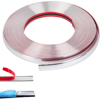 Youzzei Automotive Chrome Trim, 12mm x 5m Chrome Tape Self Adhesive, Premium Car Styling Moulding Strip Trim for Auto Window Bumper Door Edge Guards Protect Sticker, Flexible Molding Trim - Silver