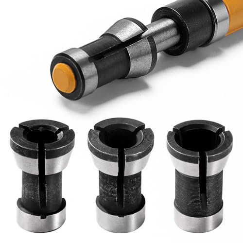 VooGenzek 3 Stücke 6mm / 6.35mm / 8mm Geradschleifer Ersatzspannzange, Oberfräsen-Spannzangenfutter, Spannzangen Adapter, für Holzbearbeitung, Gravur, Trimmmaschine, Werkzeug
