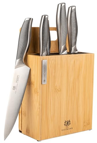 KARL HAUSMANN Messerblock Magnetisch mit Messerset - 6 Teilig Küchenmesser Set - Magnetischer Block aus Bambus mit Schneidebrett - Edelstahl Messer mit Kochmesser & Brotmesser