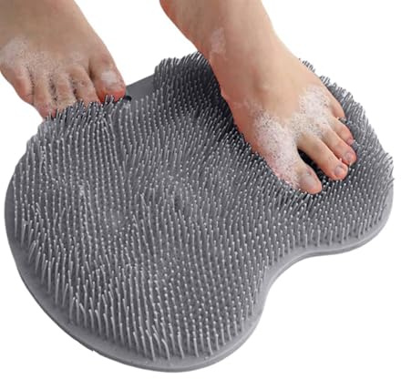 Shower Foot Scrubber Mat with Non-Slip Suction Cups, Shower Foot and Back Scrubber Massage Pad, Back Washer for Men and Women (Grey)