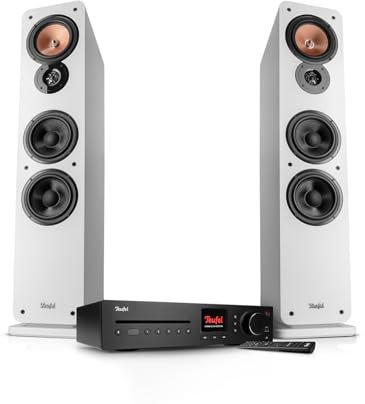 Teufel Ultima 40 Kombo 3 - HiFi Stereo Anlage mit Bluetooth und CD Receiver, WLAN, LAN, DAB+-FM Radio, USB-C, HDMI ARC CEC, 3-Wege-System, Umfangreiche Anschlussmöglichkeiten (Weiß)