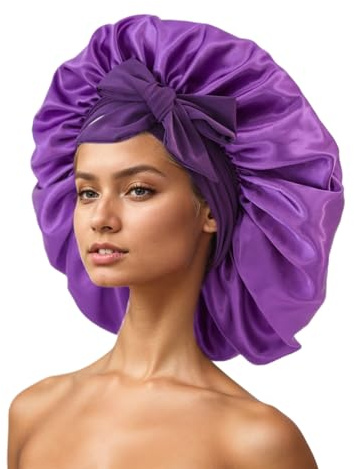 KIXZSAZ Cappello rotondo in nastro di raso morbido Protezione per capelli per bambini Cappello di seta per capelli a Per tesa larga bellezza Foulard per, viola profondo