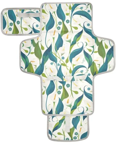 Matelas à langer rétro réutilisable pour bébé avec poche à mouchoirs - Matelas à langer imperméable pour fille et garçon - Motif fleurs de lys calla blanc et vert