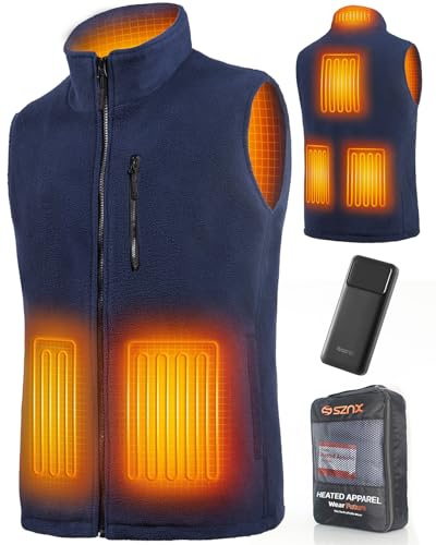 SZNX Heated Gilet for Men with Power Bank – Fleece Electric Body Warmer 6 Heating Zones, Men’s Heated Jacket Vest 3 Heat Settings, USB Rechargeable Heated Clothing Winter Outdoor Work, Blue, L