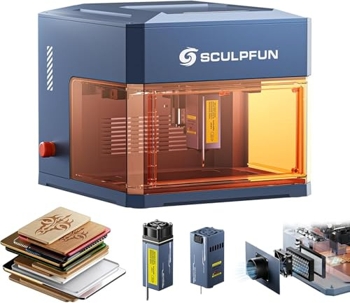 SCULPFUN iCube Ultra Doppellaser Laser Gravurmaschine, 12W Diodenlaser + 1,2W Infrarotlaser, Gehäuse Lasergravierer mit Rauchfilter, Tragbare Hochpräzise Laser Cutter Lasergravur für Holz Metall