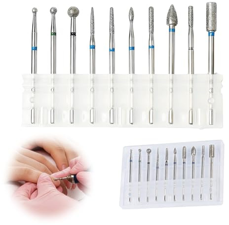 QLK Lot de 10 Forets à Ongles, Embout Ponceuse Ongles Professionnel, Professionnelle embout ponceuse ongles ceramique pour Enlever le gel et les Cuticules