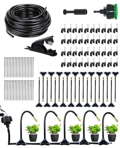 104 piezas Sistema de Riego para Jardín, Manguera de Riego Por Goteo de 20m Sistema de Riego de 360° para Jardín Granja Patio y Césped