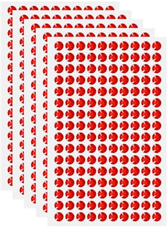 QUARKZMAN 5 Blätter/800 Stück 6mm Glitzersteine Selbstklebend (Rot) | Strassstein Selbstklebend Acryl Naturstein Aufkleber Plastik Gesicht Schmuck für Nageldesign Basteln Makeup Deko DIY