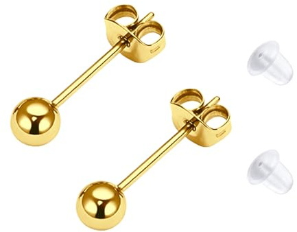 LAURITAMI Titan Kugel Ohrstecker Medizinische Ohrstecker Gold Silber 3mm 4mm 5mm 6mm Hypoallergen Runde Kugelohrringe für empfindliche Ohren für Damen Herren