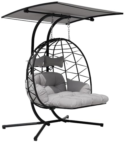 VIXLON Double Egg Chair with Stand & Canopy, Double Cocoon Egg Chair, Swing Hammock Chairs, With Weather-Resistant Fabric Soft Thick Cushion and 2 Headrest Pillow, For Indoor Outdoor, Capacity 260 Kg