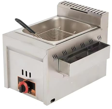 Friteuse à Gaz Professionnelle, Régulateur Basse Pression, Panier Amovible, Friteuse Commerciale en Acier Inoxydable pour Cuisine Commerciale ou Food Truck (8L)