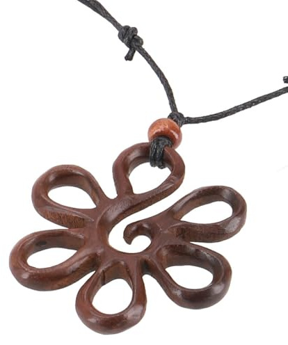 GURU SHOP Ethno Holzschmuck, Halskette, Surferkette, Damen | Dekorativer Anhänger aus Holz, verstellbares Baumwollband, vielseitig tragbar, modischer Modeschmuck