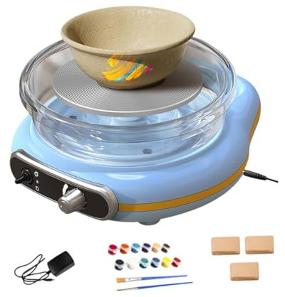 UxicRuya Mini Tornio Da Ceramista Kit Pottery Elettrico con Pedale Regolazione Giri Rotazione Inversa Vassoio Smontabile Realizzato Adatto per, con Lo Strumento di Scultura