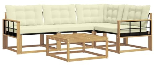 vidaXL Outdoor-Sofagarnitur 5 pcs Weiß und Creme 79 x 79 x 37 cm, Moderne Garten-Sofa-Garnitur, langlebige Möbel, schicker Akazienholz-Sitz, Bequeme Terrassen-Lounge