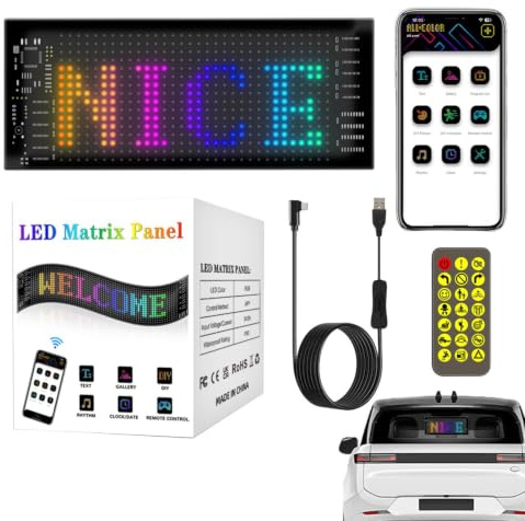 Led-Autoschild, Autoglas-LED-Schild Drahtlose App-Steuerung, Animation,