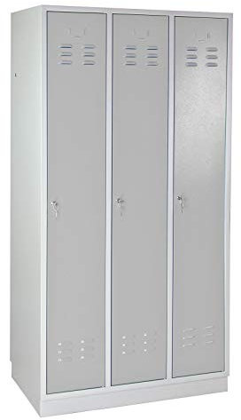 ADB Umkleideschrank, Metall Kleider-Spind, Garderobenschrank, Spint, 3-türig, Lichtgrau, 1775x890x500 mm, Schließfach-Schrank, Hergestellt in der EU