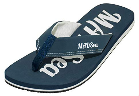 MADSea Herren Damen Zehenstegpantolette Wave | Flip Flops Zehentrenner Sandale Strand Sommer | dunkelblau weiß, Farbe:dunkelblau/weiß, Größe:43 EU