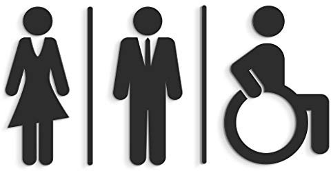 SIGNS - Repujado cartel baño puerta (15 cm) WCL Negro, en relieve, señales adhesivas. Cartel baño hombre mujer discapacitados - Placas de retretes baño - carteles de baño y pared