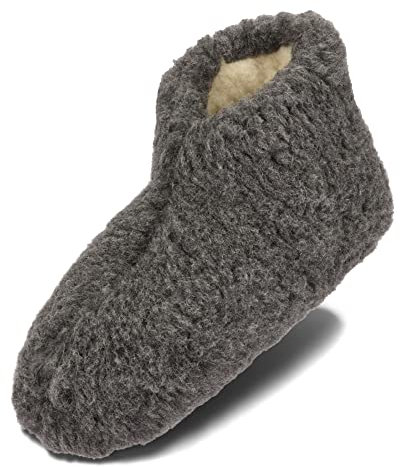 BeComfy Warme Hausschuhe Damen Herren Hüttenschuhe aus Schafwolle (Graphite, EU Schuhgrößensystem, Erwachsene, Numerisch, M, 42)