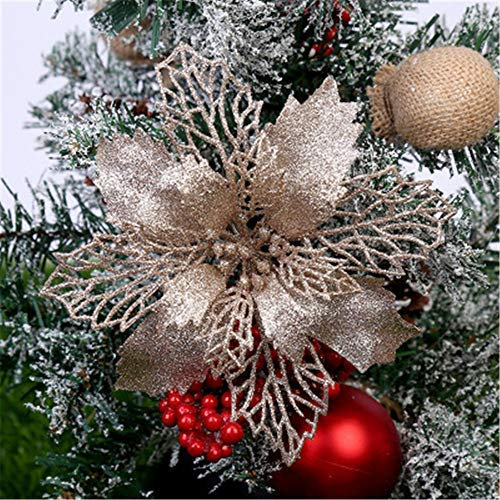 Hava Kolari 5pcs Weihnachtsblume, Künstliche Blumen Weihnachtsbaumdekoration Weihnachtsbaum Blume Deko Weihnachtsdekoration Ornamente (Champagner)