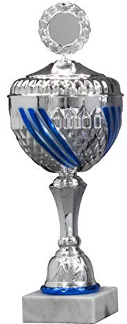 Henecka Pokal Serie Daydream, Silber-blau, mit Wunschgravur und auswählbarem Sport-Emblem, Größe 40 cm