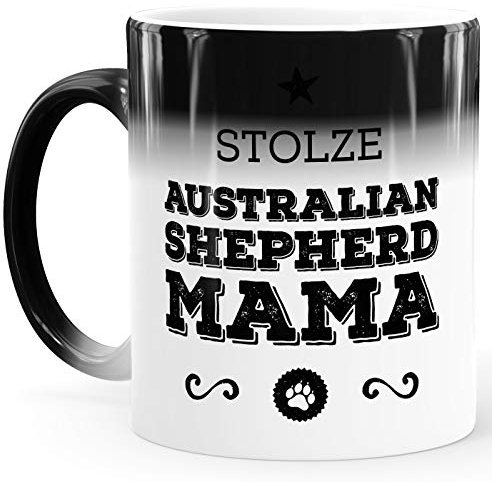 MoonWorks® Zaubertasse Farbwechsel Tasse Stolze Australian Shepherd Mama Besitzerin Hundemama Hundebesitzer Hundeliebhaberin Dog weiß Magic-Tasse