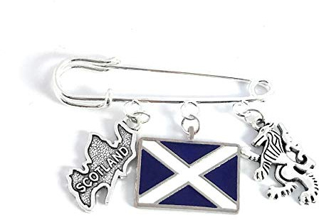 Scotland Scottish Safety Kilt Pins with Map, Flag and Lion Charm (Organza Bag)