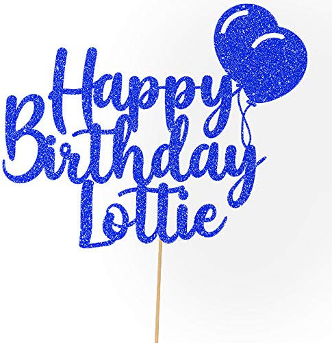 Personalised Happy Birthday Glitter Cake Topper Balloons - Bright Blue Any Name Glitter Cake Decoration and Sprinkles - Happy Birthday Decorations - Personalised Toppers for Cakes by Cakeshop
