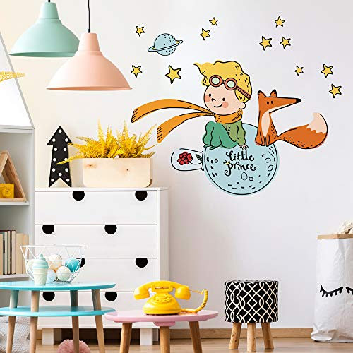 Kina - EcoTessuto Adesivo | Riposizionabile | Ecologico Anallergico | Piccolo Principe | Effetto Carezza | Adesivi Murali Bambino | R00579 | Decorazione Murale Cameretta | Asilo Nido | 100x30