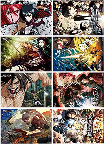 ROSETOR AOT Poster Attack on Titan, japanisches Anime-Poster, Kunstdrucke für Zuhause, Wanddekoration, 29,2 x 41,9 cm (Attack on Titan), Stil 1, 8 Stück