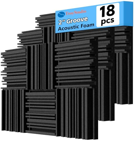 TroyStudio Thick Acoustic Foam Panels, 12 X 12 X 2 Inch 18 Pcs Broadband Sound Absorbing Foam, Dense Soundproof Padding Tile, Recording Studio Foam Absorber, Groove Decorative 3D Wall Ceiling Panel