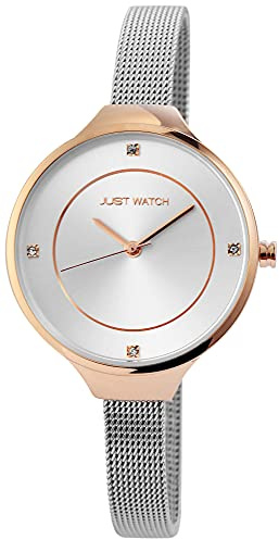 Just Watch Evie Damen-Uhr Edelstahl Meshband Analog Quarz JW10072 (silberfarbig roségoldfarbig)